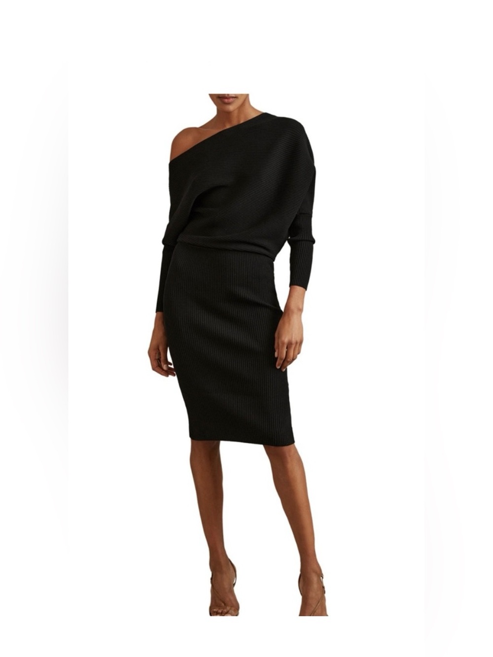 Reiss Lara Off-The-Shoulder Ribbed Midi Dress | XS